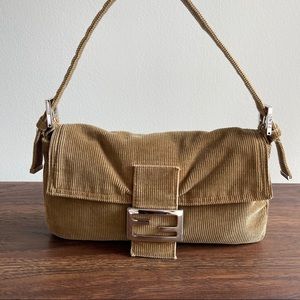 Fendi Tan Corduroy Baguette Bag